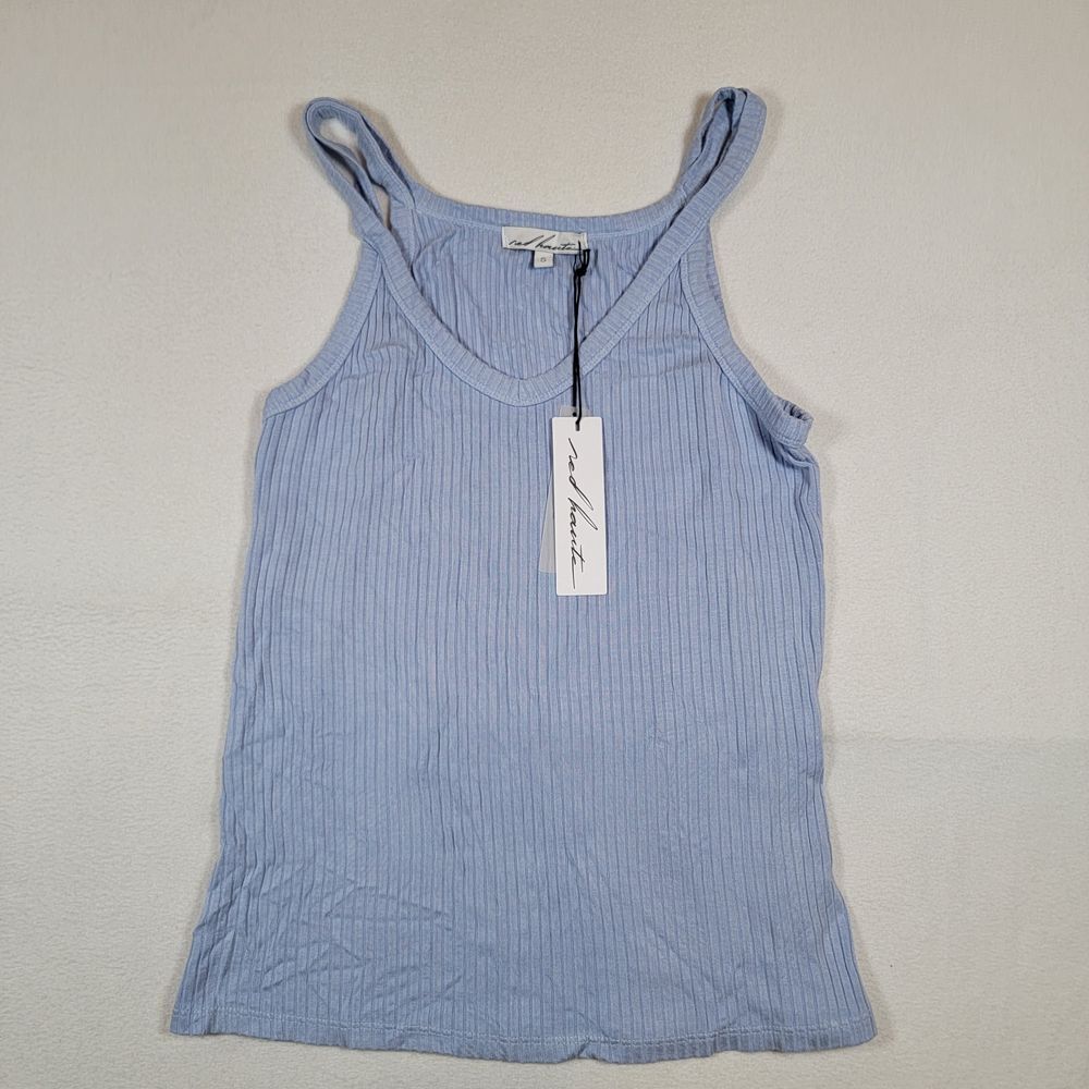 NWT Red Haute Women's Ribbed Tank Top Sz S Small Light Blue Double Strap Viscose